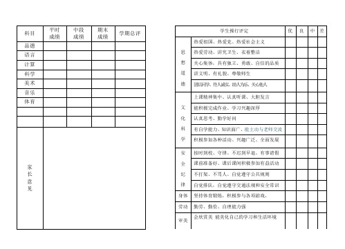 学前班成绩单