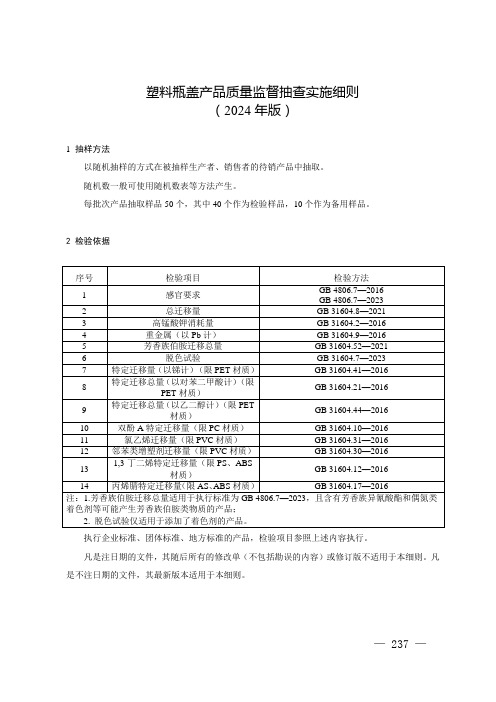 94 塑料瓶盖产品质量监督抽查实施细则(2024年版)