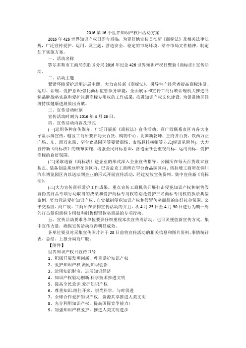 第16个世界知识产权日活动方案