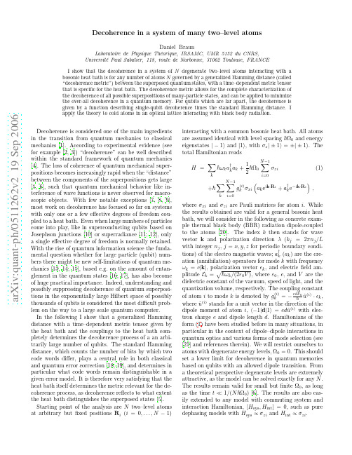 Decoherence in a system of many two--level atoms