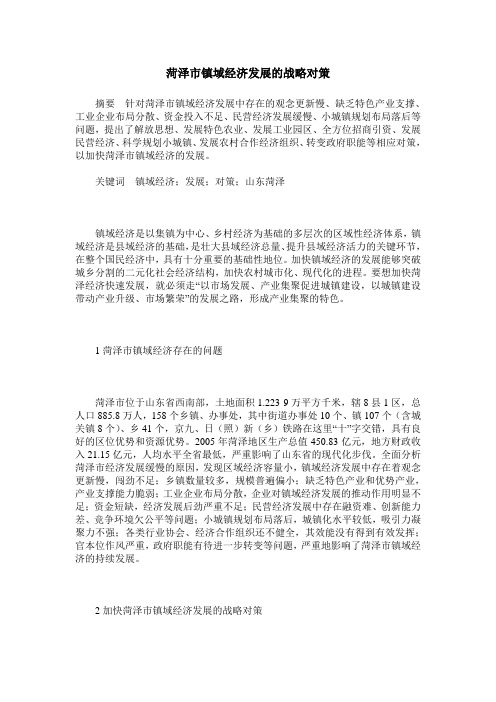 菏泽市镇域经济发展的战略对策