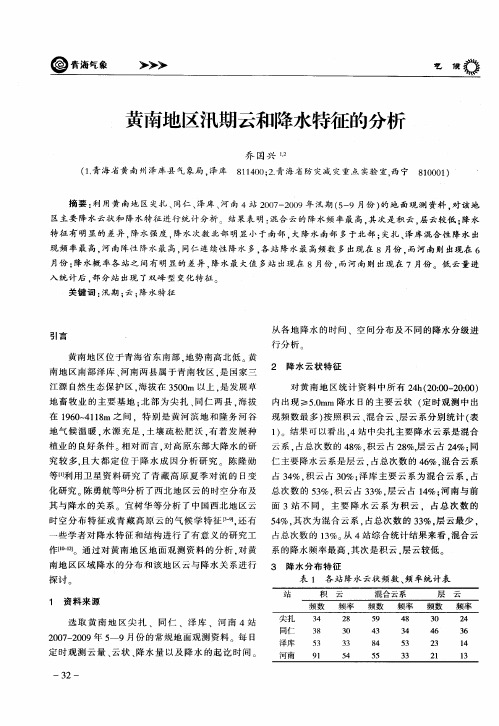 黄南地区汛期云和降水特征的分析