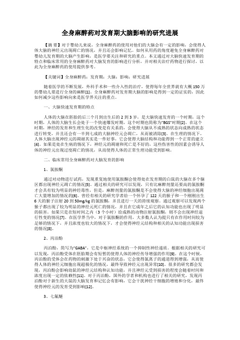 全身麻醉药对发育期大脑影响的研究进展