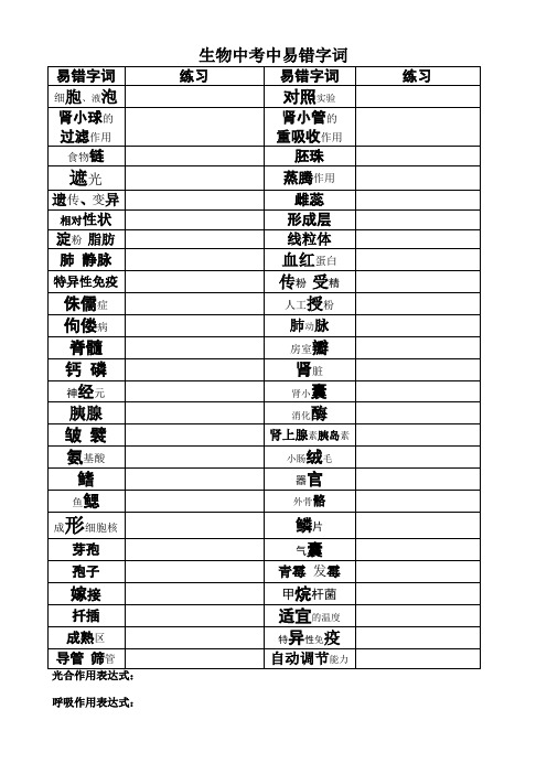 生物中考易错字词