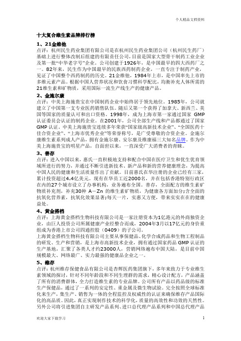 十大复合维生素品牌排行榜