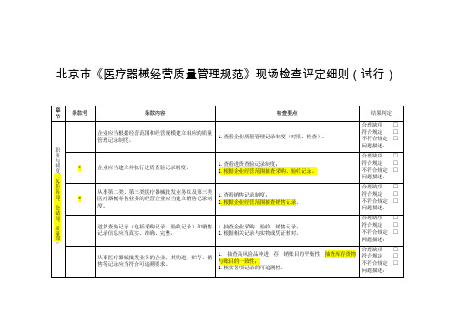 北京市《医疗器械经营质量管理规范》现场检查评定细则