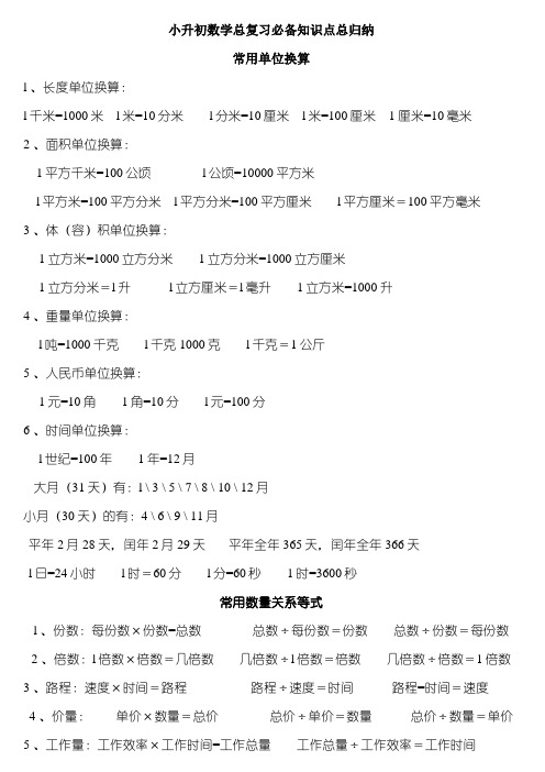 小升初数学总复习必备知识点总归纳