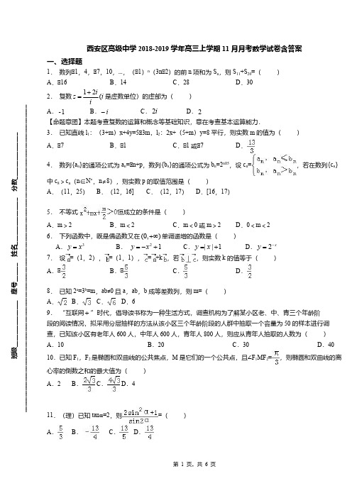 西安区高级中学2018-2019学年高三上学期11月月考数学试卷含答案(1)