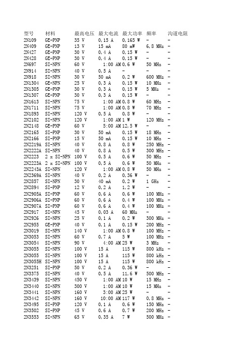 2N系列三级管参数