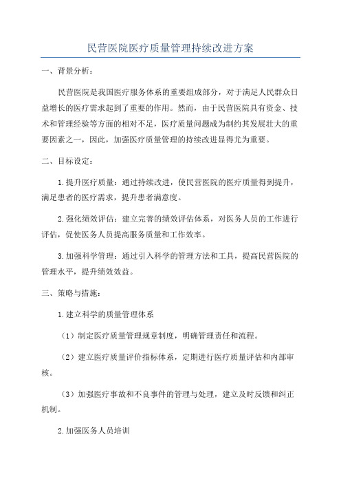 民营医院医疗质量管理持续改进方案