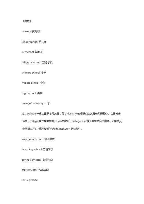 学校相关词汇