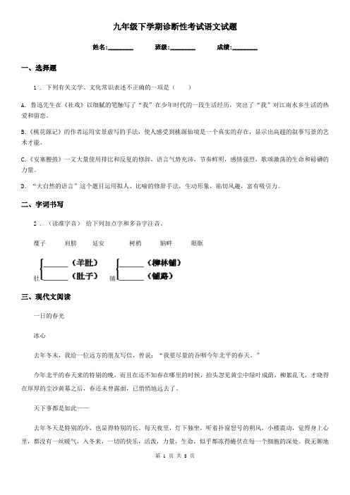 九年级下学期诊断性考试语文试题
