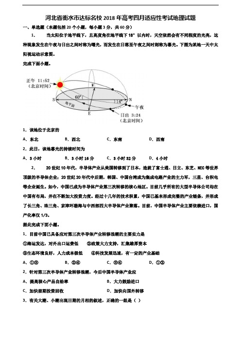 河北省衡水市达标名校2018年高考四月适应性考试地理试题含解析