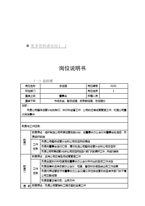 (岗位职责)2020年万科公司部门岗位说明书