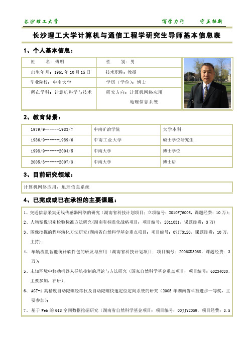 长沙理工大学计算机与通信工程学研究生导师基本信息表