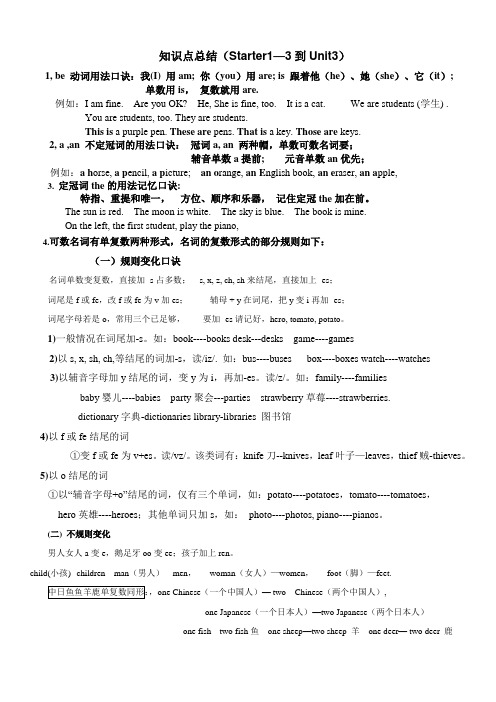 2015七年级英语上册starter 1--3和unit 1--3总结