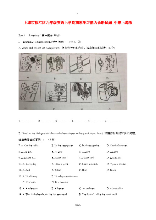 上海市徐汇区九年级英语上学期期末学习能力诊断试题 牛津上海版
