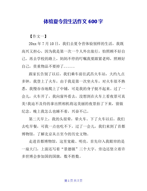 体验夏令营生活作文600字