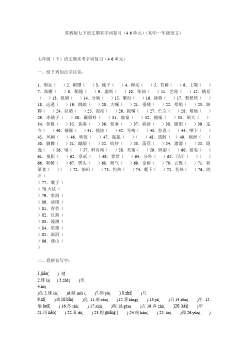 苏教版七下语文期末字词复习(4-6单元)(初中一年级语文)