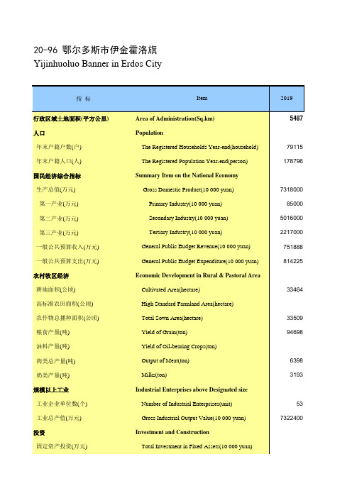 内蒙古统计年鉴2020社会经济发展指标：鄂尔多斯市伊金霍洛旗