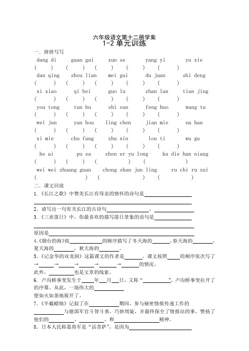 2021年苏教版六下语文第12单元训练题