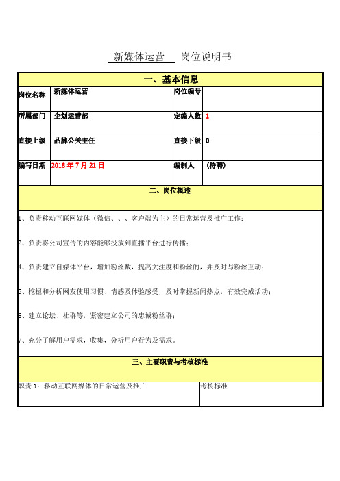 新媒体运营岗位职责说明书