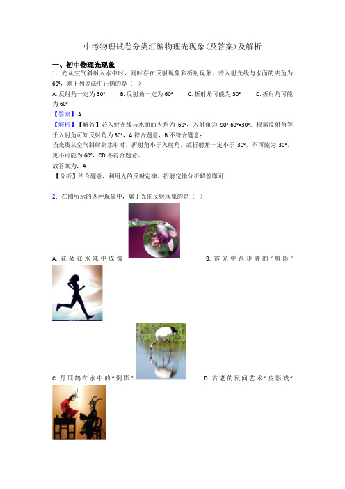 中考物理试卷分类汇编物理光现象(及答案)及解析