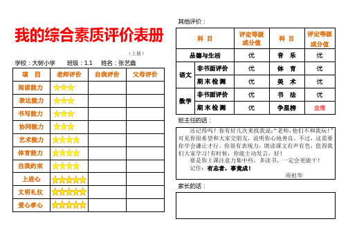 1.1-2014年秋季学生综合素质评价报告单 正面