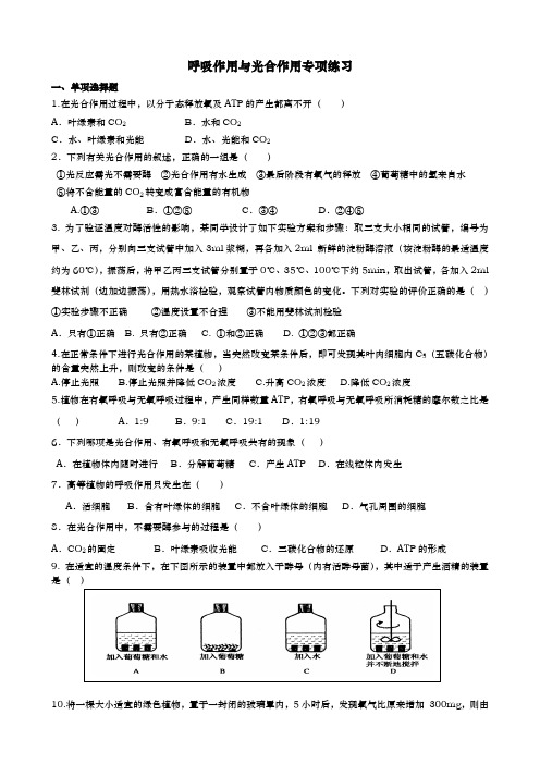 呼吸作用与光合作用专项练习(附答案)