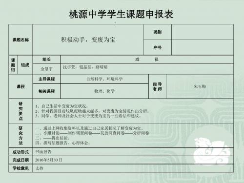 桃源中学学生课题申报表