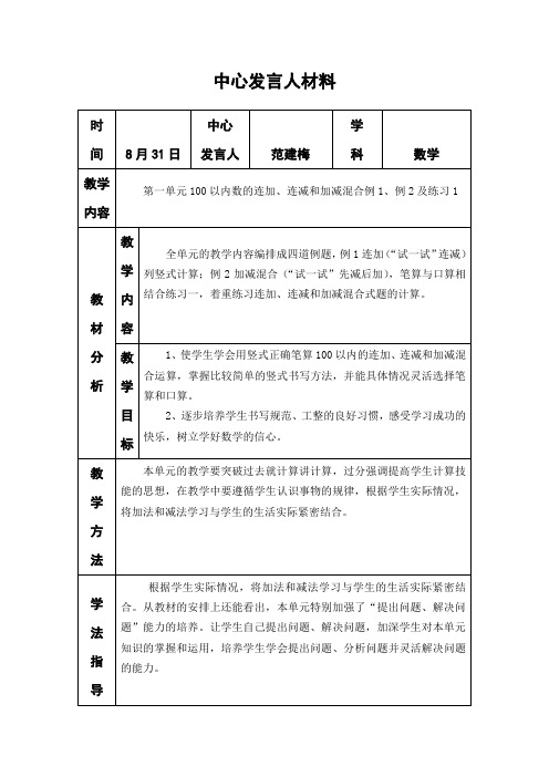 第一次集体备课中心发言人材料