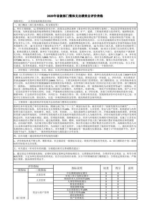 2020年省级部门整体支出绩效自评价表格