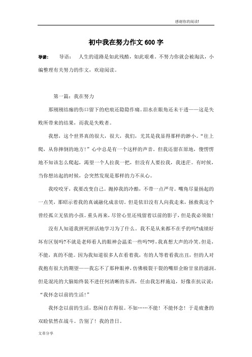 初中我在努力作文600字