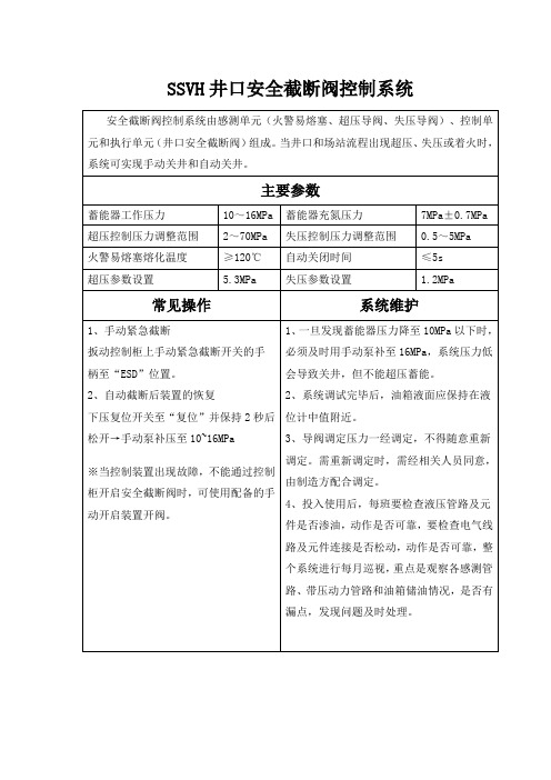 SSVH井口安全截断阀控制系统