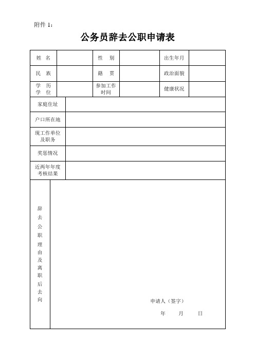 公务员辞去公职申请表