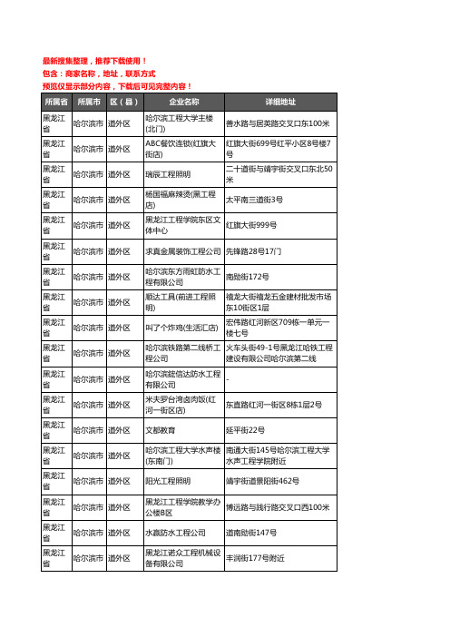 新版黑龙江省哈尔滨市道外区建筑工程企业公司商家户名录单联系方式地址大全554家