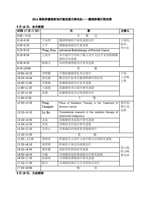 2014国际肿瘤放射治疗新进展天津论坛——腹部肿瘤日程安排