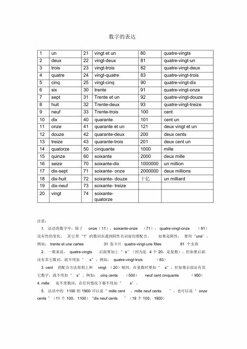 法语数字和时间的表达整理版