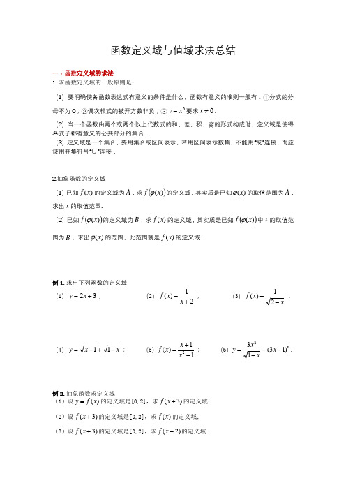 函数定义域与值域求法总结