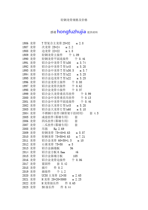 轻钢龙骨规格及价格
