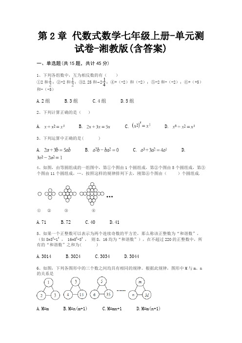 第2章 代数式数学七年级上册-单元测试卷-湘教版(含答案)
