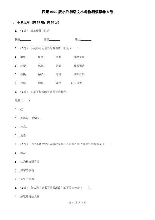 西藏2020版小升初语文小考检测模拟卷B卷