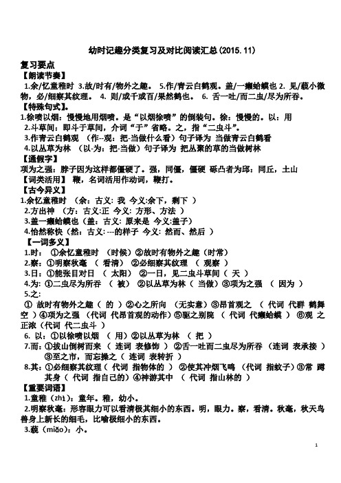 幼时记趣分类复习及对比阅读汇总