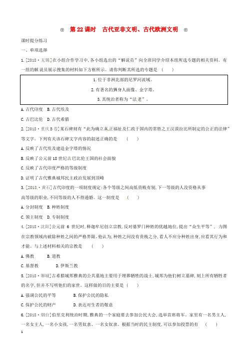苏教版2019江苏中考历史界古代史第22课时古代亚非文明古代欧洲文明习题含答案