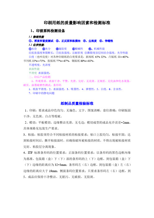 印刷用纸的质量影响因素和检测标准