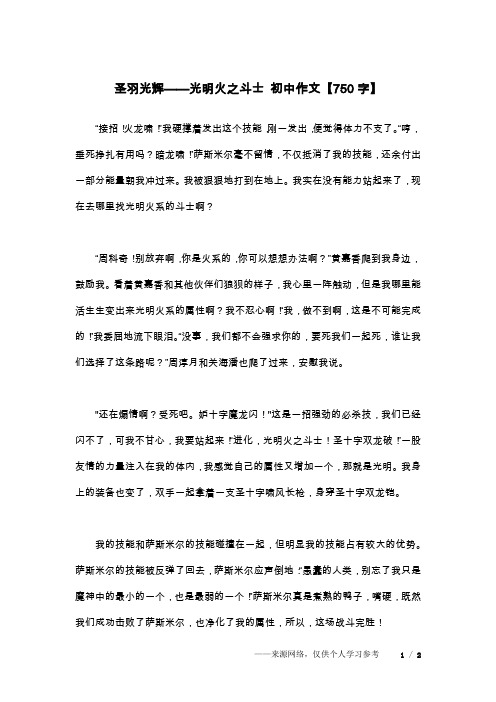 圣羽光辉——光明火之斗士 初中作文【750字】