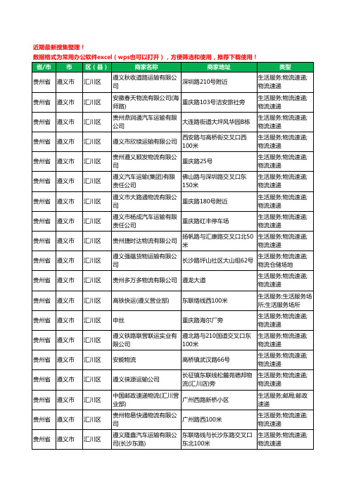 2020新版贵州省遵义市汇川区货运工商企业公司商家名录名单黄页联系方式电话大全40家