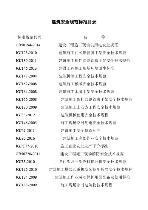 建筑安全规范标准目录