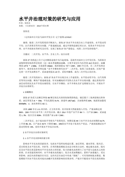 水平井治理对策的研究与应用