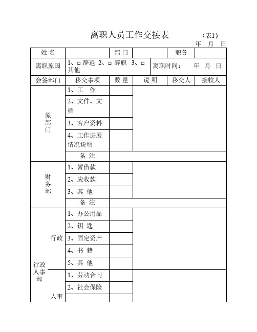 离职人员工作交接表